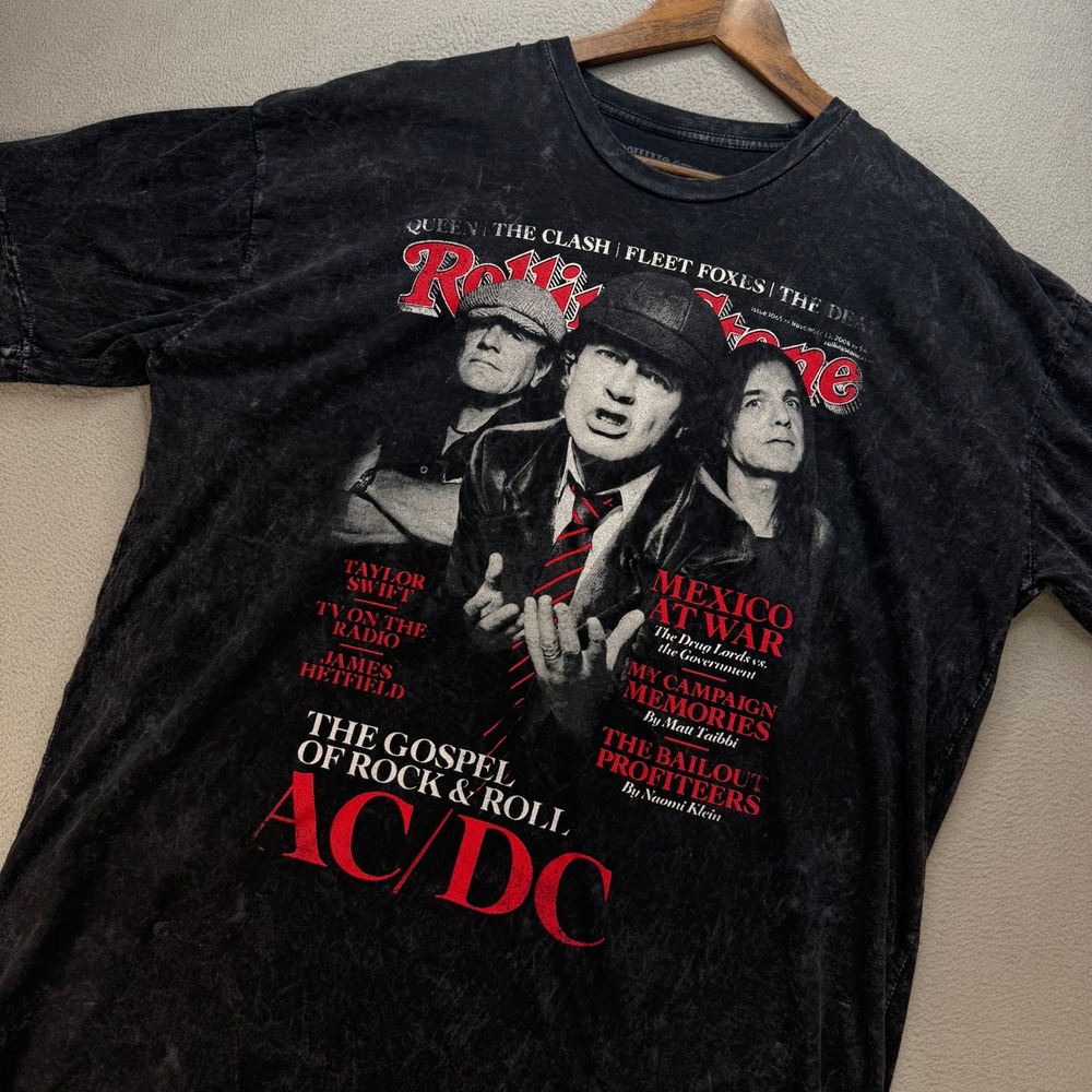 Rolling Stone Collection AC/DC Graphic T Shirt Mens XXL Black Cotton Acid Wash
